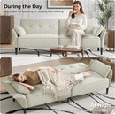 89” Futon Sofa Bed, Comfy Futon Couch Bed with 2 Square Pillows, Convertible Sleeper Sofa with Adjustable Backrest& Armrests, Modern Loveseat Sleeper for Living Room, Bedroom, White by CozyNest Decor