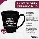 DISCOUNT PROMOS Custom Glossy Ceramic Latte Coffee Mug 12 oz. Set of 50, Personalized Bulk Pack - Perfect for Tea, Espresso, Cappuccino, Hot Cocoa - Black by CozyNest Decor