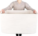MINTWOOD Design 22in Extra Large Blanket Basket Holder Living Room, Rectangle Rope Woven Storage Basket with Handles for Laundry, Pool Towels, and Shoes, Dog Toy Organizer Bin Box, Creamy White by GreenHaven Gardens