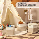 11 Inch Cube Storage Bins, Organizer Woven Cotton Rope Square Baskets for Organizing Shelves, Toys, Nursery, Off White & Brown (Pack of 3) by CozyNest Decor