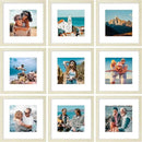Vittanly 12x12 Picture Frames Set of 9, Shatter Resistant Plexiglass, Display 8x8 Pictures with Mat or 12x12 without Mat, Photo Frames for Wall Mount, Engineered Wood, Cornsilk by CozyNest Decor