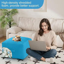 MeMoreCool Square Stuffed Pouf Ottoman Foot Rest, Floor Pouf Foot Stool with Foam Chunk Filling, Soft Stuffed Ottoman Footrest for Living Room, Blue by CozyNest Decor
