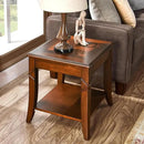 Solid Wood End Table with Storage Shelf, Vintage Rectangle Sofa Side Table with Splicing Tabletop and Carved Leg, BesideTelephone Table Cherry Brown,19.7 * 17.7 * 19.7in CJZ-DR200 by CozyNest Decor