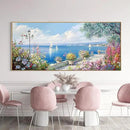 XLSJERST Extra Large Coastal Wall Art - Ocean Seascape Canvas Yellow Green Flowers Painting Landscape Sailboat Picture Artwork Modern Large Framed for Living Room Bedroom Home Office Decor by CozyNest Decor