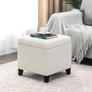 Adeco 18 Inch High Cube Ottoman Storage, Linen Chair Foot Stools, Upholstered Vanity Stool with Hinged Lid, Solid Wood Legs (White Circle Yarn) by CozyNest Decor