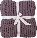 Bigacogo Chunky Knit Throw Blanket for Couch, 40x40 inches, 100% Hand Knitted with Thick Jumbo Chenille Yarn, Cozy Soft Large Rope Knot Cable Crochet Blankets for Sofa Bed Living Room, Winter Grape by CozyNest Decor