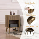 Fluted Night Stand with Opening Storage,Mid Century Bedside Table with Drawer,Wood Nightstand with Solid Wood Legs,End Table Side Table for Living Room,Bedroom,Caramel Oak CTG56BR by CozyNest Decor