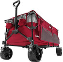 SUNNYFEEL 49''L 550lbs Heavy Duty Wagon Cart Foldable with Wheels,Extra Long Fold Up Wagons Carts with Side Pocket and Brakes for Camping Sports Garden Shopping (Red) by GreenHaven Gardens