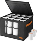 2-Layer Coffee Mug Storage Box with Dividers, Coffee Cup Storage Organizer with Zipper Lid and Handles, Stackable Mug and Cup organizer Service for 24 Coffee Mugs, Cups and Glasses, Dark Grey by CozyNest Decor