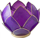 Blooming Lotus Capiz Shell Tealight Candle Holder, Handcrafted Decorative Tea Light Candleholder with Translucent Flower Petals for Ambient Illumination and Natural Elegance, Purple by CozyNest Decor