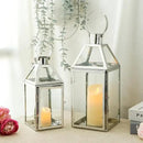 TRIROCKS Set of 2 Stainless Steel Decorative Lanterns 13"&10" H Metal Candle Holders with Tempered Glass for Home Decor Living Room Parties Events Tabletop Indoors Outdoors(Silver) by CozyNest Decor