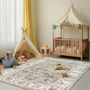 jinchan Washable Area Rug 4x6 Ultra-Thin Low Pile Non Slip Stain Resistant Soft Faux Wool Floral Rug Distressed Boho Vintage Carpet for Bedroom,Living Room,Dining Room,Kitchen,Nursery(Taupe, 4' x 6') by TinyTreasures Baby Boutique