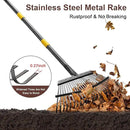 Metal Garden Rake, 6FT Rake for Leaves Lawns, 25 Metal Tines 18 inch Wide with Adjustable Handle Heavy Duty Yard Leaf Rakes for Gardening by GreenHaven Gardens