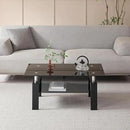 Black Glass Coffee Table for Living Room, Mordern Rectangle Tempered Glass Sofa Center Tables with Black Metal Leg for Home Office by CozyNest Decor