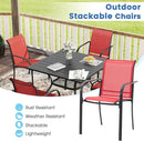 VICLLAX Patio Dining Set for 4, Outdoor Furniture Set Includes 1 Square Patio Table and 4 Stacking Patio Sling Chairs, Black Tabletop and Red Fabric by GreenHaven Gardens