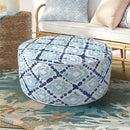 Inflatable Ottoman Stool D21 xH9 for Outdoor/Indoor Use, Water Repellent Patio Foot Rest with Portable Handle,Round Pouf Ottoman Suitable for Garden,Deck and Camping - Boho Geometry Blue by CozyNest Decor