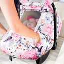 Floral Baby Carseat Cover Girls, Pea Pod Infant Car Seat Covers Canopy for Newborn with 2 Layers Windows of Breathable Mesh/Fabric, Lightweight Polyester/Minky Dot Backing, Snug Fit Most Baby Car Seat by TinyTreasures Baby Boutique