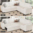 Belffin Plush Corduroy Modular Sectional Sofa with Pull Out Bed Convertible Small Sectional Corner Couch for Living Room White Couch by CozyNest Decor