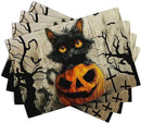 Halloween Black Cat Pumpkin 12x18 Placemats Set of 4 Happy Halloween Bat Branch Linen Table Place Mat Seasonal Fall Washable Heat Resistant Non Slip Table Placemats for Party Kitchen Dining Decor by CozyNest Decor