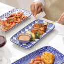 Selamica Ceramic Rectangular Serving Platters Set of 4, 12 Inch Serving Trays/Dishes for Party Entertaining, Rectangular Dinner Plates for Appetizer Salad Dessert Sushi, Vintage Blue by CozyNest Decor