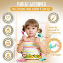 4pc Silicone Baby Spoons Self Feeding Baby Utensils 6-12 Months - 3 Baby Spoon - 1 Baby Fork - Toddler Cutlery Set - BPA Free, Dishwasher Safe - Baby Eating Essentials (Pink/Blue) by TinyTreasures Baby Boutique