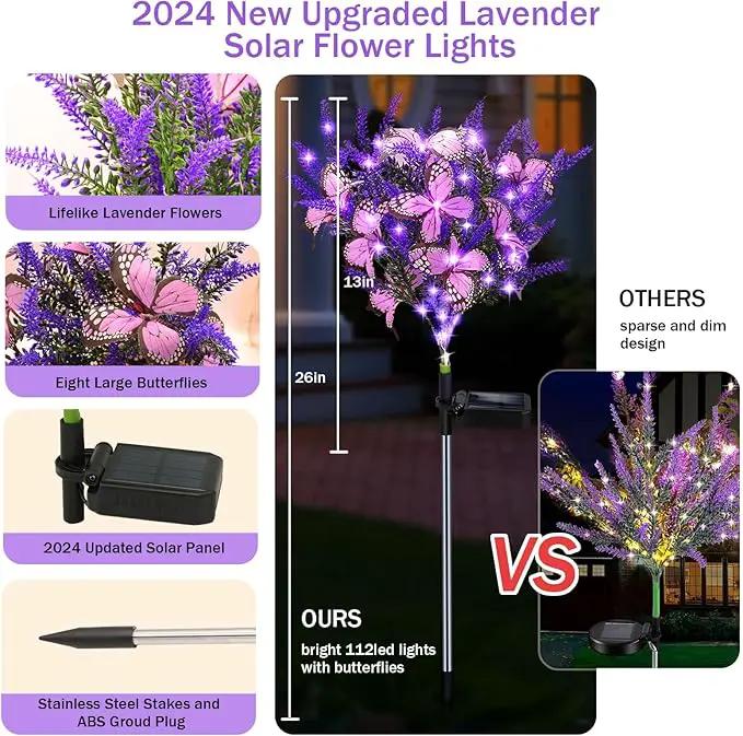 Kohlrabi Solar Garden Lights Outdoor, 6 Pack Solar Butterfly Lights Purple Lavender Gardening Gifts for Women, Purple Artificial Flower with Butterfly Garden Decor for Lawn Patio, photo 2 of 7