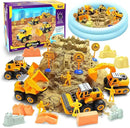 Play Construction Sand Kit,2.2lbs Magic Sand W/4 Large Take Apart Construction Trucks,1 Sandbox,8 Worker Figures and Road Signs,8 Molds,Toys for 2-8 Years Old Boys Girls by GreenHaven Gardens
