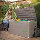 100 Gallon Resin Deck Box, Lockable Patio Outdoor Storage Box for Furniture, Garden Tools and Tools Storage, Waterproof Outside Storage Box - Grey by CozyNest Decor