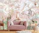 Kids Safari Wallpaper for Nursery, Woodland Fox Squirrel Rabbit Animals Wall Mural Pink Forest Wallpaper for Bedroom Living Room Children's Room(Not Self-Adhesive) by TinyTreasures Baby Boutique