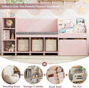HOSTACK 67" Kids Reading Nook with Bench, Kids Bookshelf and Bookcase with Seat Cushion and 6 Storage Cubbies, Toy Storage Box on Wheels, Toy Chest for Playroom, Bedroom, School, Pink by TinyTreasures Baby Boutique