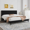 King Size Bed Frame, Velvet Upholstered Platform Bed with Vertical Channel Tufted Headboard and Footboard, No Box Spring Required, Easy Assembly, Black by CozyNest Decor