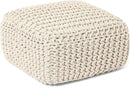 REDEARTH · Cube Low Pouf Foot Stool Ottoman - Hand Knitted Poof - Cord Boho Pouffe - Home Décor - Stuffed Footrest for Living Room - Nursery - Bedroom - Covered Patio - Room (16" x 16" x 8") - Ivory by CozyNest Decor