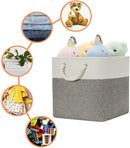 DULLEMELO Cube Storage Bins Set of 4 Fabric Storage Cubes Organizer Bin with Handles, Collapsible 12 Inch Cube Storage Baskets for Organizing, Closet, Shelf, Nursery (White&Grey) by TinyTreasures Baby Boutique