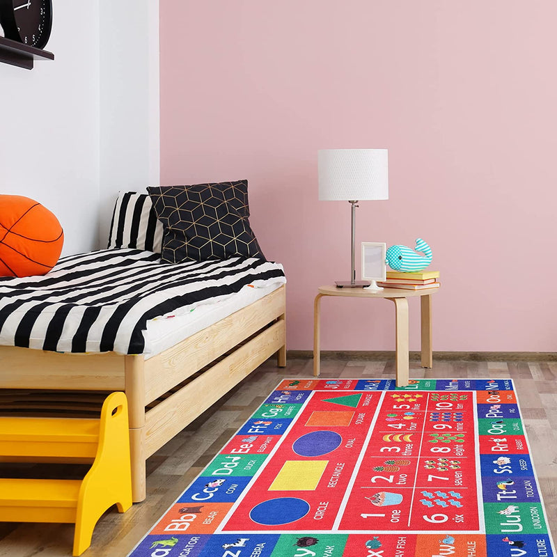 Sussex Home Low Pile Kids Rug for Playroom - Washable Cotton Educational Rug for Kids Room - 39.5 x 59 Inches - Play Rug Pattern