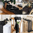10FT 6 Pack Black Cheesecloth Table Runner 20 x 120 Inch Long Boho Fabric Rustic Cheese Cloth Table Runner for Wedding Bridal Shower Baby Shower Gauze Sheer Birthday Party Table Decorations by CozyNest Decor