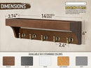 Rebee Vision Farmhouse Key Holder for Wall - Decorative Wooden Mail Organizer with 5 Rustic Key Hooks and Floating Shelf for Home Decor, Hallway, Entryway, Appartment (Retro Brown) by CozyNest Decor