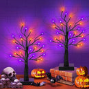 [Timer] 2 Pack 24 Inch Black Halloween Tree with Orange Purple Lights, USB/Battery Operated Light Up Halloween Table Decorations, Spooky Halloween Decorations Indoor Home Mantle Room Party Decor by CozyNest Decor