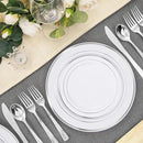 FLOWERCAT 60PCS Silver Plastic Plates - Heavy Duty White and Silver Plastic Plates Disposable - Include 30PCS 10.25inch Dinner Plates and 30PCS 7.5inch Dessert Plates for Wedding&New Year by CozyNest Decor
