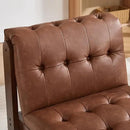 Modern Armless Accent Chair Set of 2 for Living Room, Brown PU Leather Button Tufted Upholstered Lounge Reading Chair with Walnut Wood Frame by CozyNest Decor