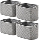 Small Storage Baskets for Shelves Organizing, Woven Cotton Rope Baskets for Storage, Book Basket, Decorative Shelf Basket, 12.5"Lx9.1''Wx7.9''H (4 Packs) Grey by CozyNest Decor