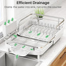 Dish Drying Rack, Expandable Dish Rack for Kitchen Counter, Stainless Steel Dish Drainer with Drainboard Set and Utensil Holder (White) by CozyNest Decor