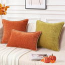 decorUhome Fall Chenille Soft Throw Pillow Covers 24x24 Set of 2, Farmhouse Velvet Neutral Decorative Euro Pillow Covers with Stitched Edge for Couch Sofa Bed Home Decor, Rust