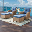 Outdoor Wicker Patio Furniture Set - 5 Pieces Rattan Patio Conversation Set with 2 Rocking Swivel Chairs,2 Ottomans and 1 Side Table for Porch Deck Backyard Garden(Yellow/Blue) by GreenHaven Gardens