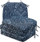 Round Corner Seat Cushions, 17" x 16" x 2", Set of 4, Indoor Outdoor Water Repellent Universal Chair Pads with Ties for Patio Furniture, Garden Deck Dining Chairs, Damask Blue Flower by GreenHaven Gardens