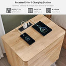 JXQTLINGMU 22" Modern Nightstand Set of 2 with Charging Station, Large Push-to-Open End Table, Wood Bedside Table, Curved Profile, Handleless 3 Drawer Night Stand for Bedroom, Living Room, Natural Oak by CozyNest Decor
