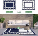 GENIMO 9' x 12' Outdoor Rug Waterproof for Patio Decor, Foldable Reversible Plastic Straw Area Rugs Mat for Camper, Outside Carpet for Rv, Deck, Porch, Picnic, Beach, Balcony, Blue & White by CozyNest Decor