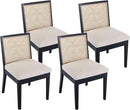 VESCASA Upholstered Dining Chairs with Square Wooden Rattan Back, Armless Padded Linen Cushion Dining Chairs with Wood Legs for Dining Room, Kitchen, Set of 4, Black Frame by CozyNest Decor