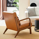 Glitzhome 2 Set Mid Century Yellowish Brown Accent Armchair, Single Reading Armchair PU Leather Lounge Chair with Walnut Ruberwood Frame by CozyNest Decor