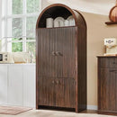 71" Tall Arched Bathroom Storage Cabinet, Modern Fluted Storage Cabinet w/Doors, 3 Adjustable Shelves, 6 Door Shelves, Wood Freestanding Cabinet for Bathroom, Entryway, Hallway, Brown by CozyNest Decor