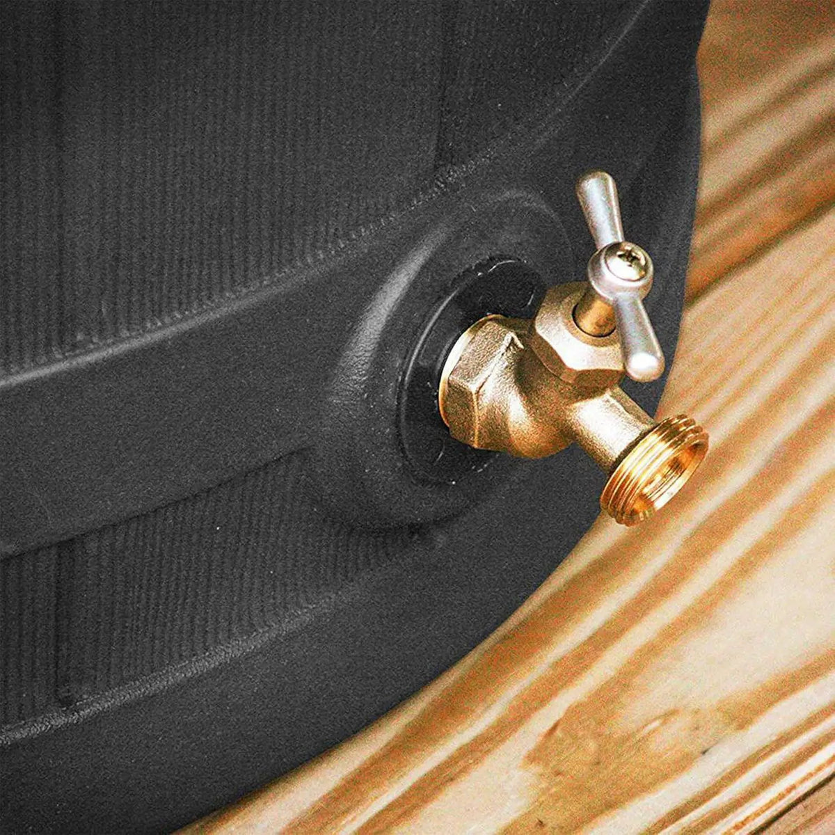 Good Ideas Rain Wizard 50 Gallon Plastic Outdoor Home Rain Barrel Water Storage Collector with Brass Spigot and Flat Back Design, Black (3 Pack), photo 5 of 6
